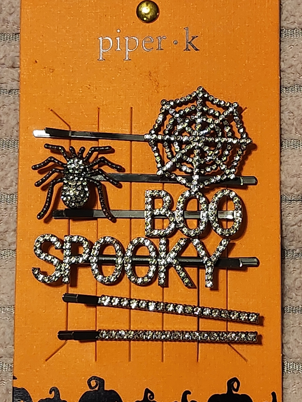 Piper K Rhinestone Sparkly Halloween 'BOO SPOOKY' Hair Clip Set NEW